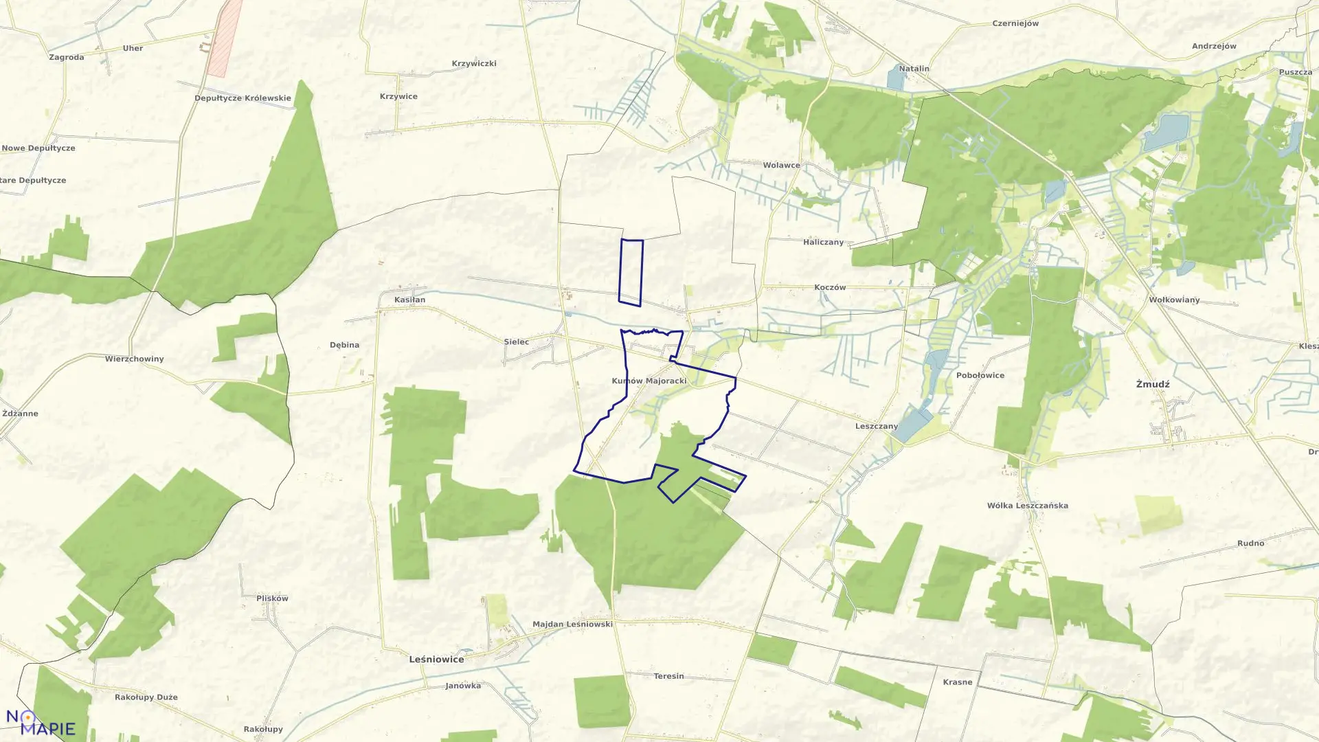 Mapa obrębu KUMÓW MAJORACKI w gminie Leśniowice