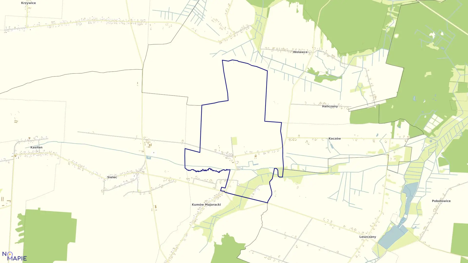 Mapa obrębu KUMÓW PLEBAŃSKI w gminie Leśniowice