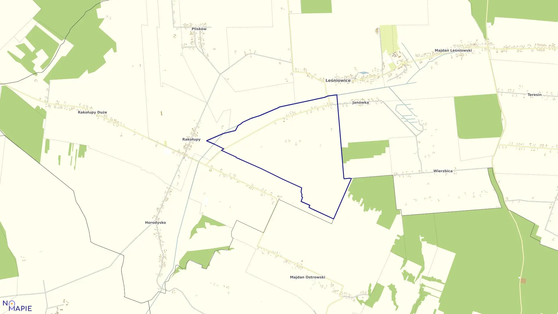 Mapa obrębu LEŚNIOWICE-KOLONIA w gminie Leśniowice