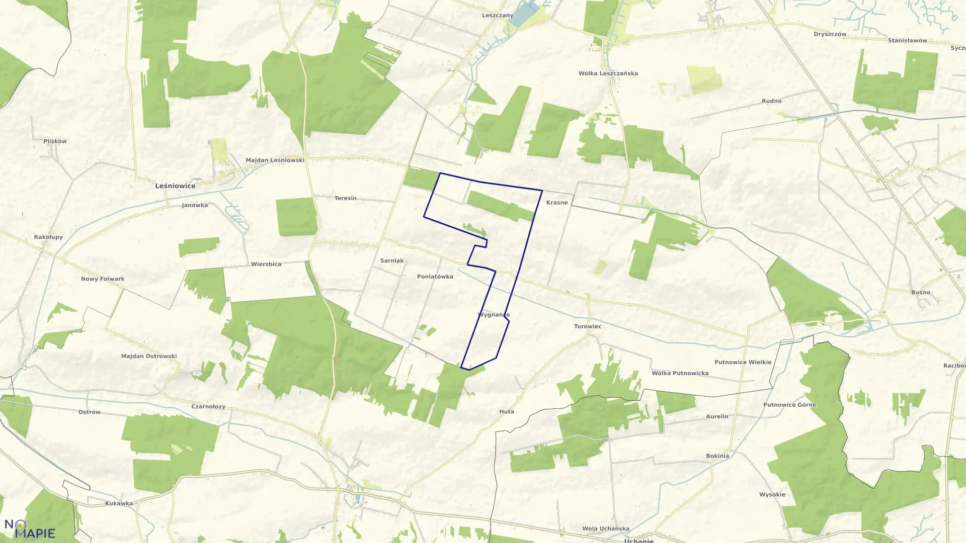 Mapa obrębu WYGNAŃCE w gminie Leśniowice